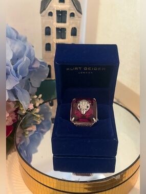 Kurt Geiger Cocktail Statement Ring with Deep Pink Stone New Sz 9